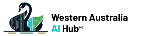 Western Australia AI Hub logo featuring a black swan with circuit board design and registered trademark symbol